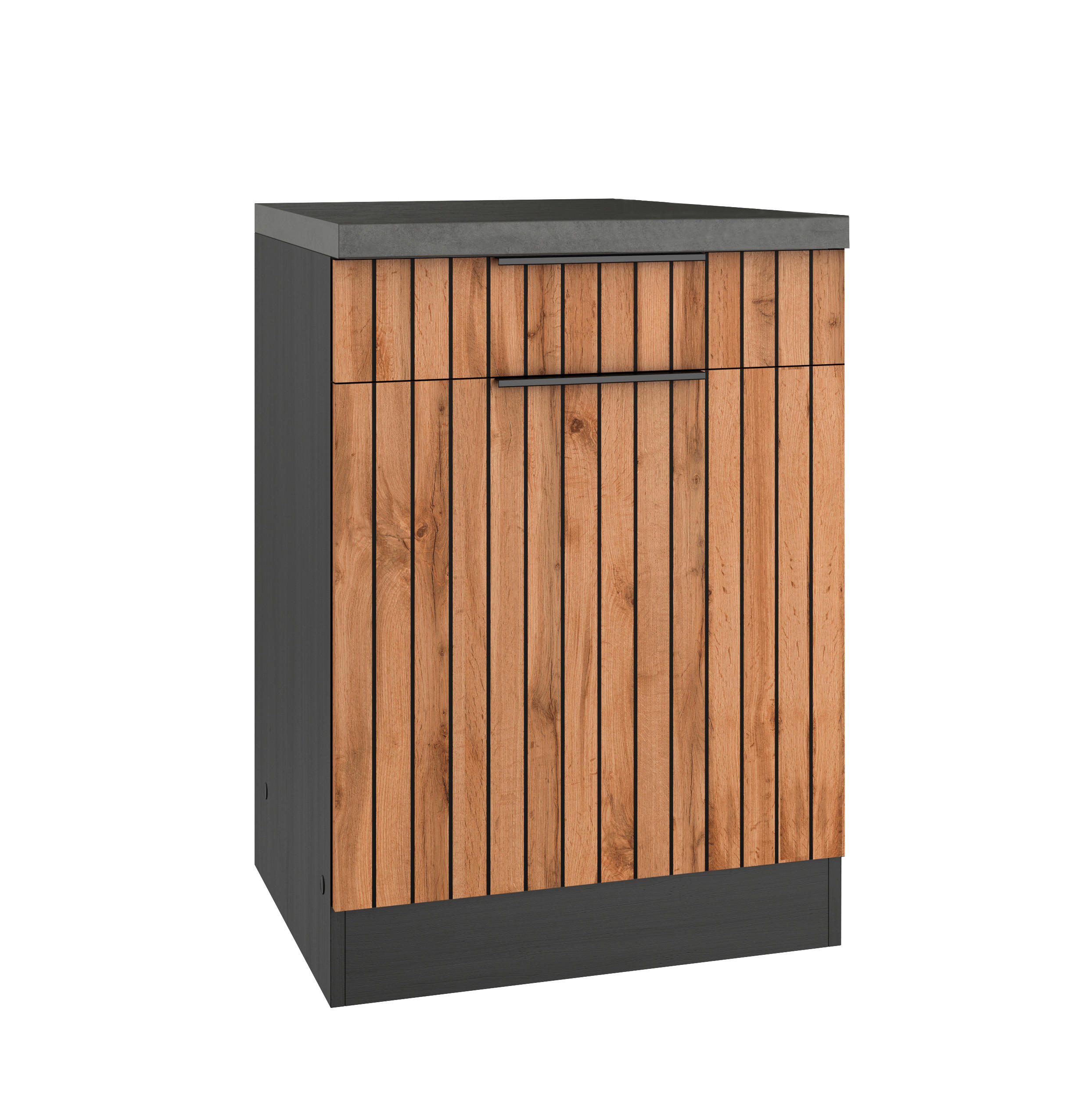 KÜCHENUNTERSCHRANK 60/86/60 cm  in Graphitfarben, Eiche Wotan  - Schieferfarben/Eiche Wotan, Basics, Holzwerkstoff/Metall (60/86/60cm) - Held