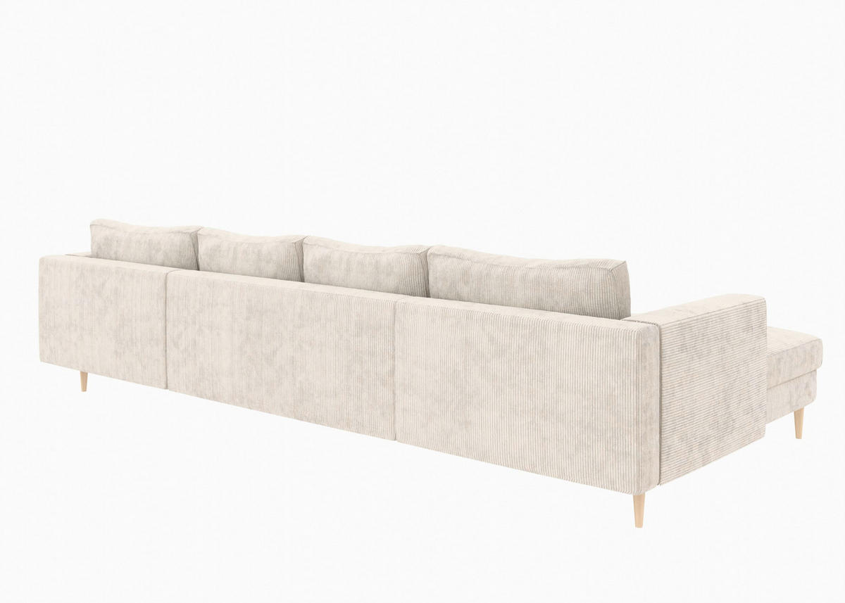 WOHNLANDSCHAFT Creme Cord  - Buchefarben/Creme, MODERN, Holz/Textil (161/306/161cm) - Trendmanufaktur