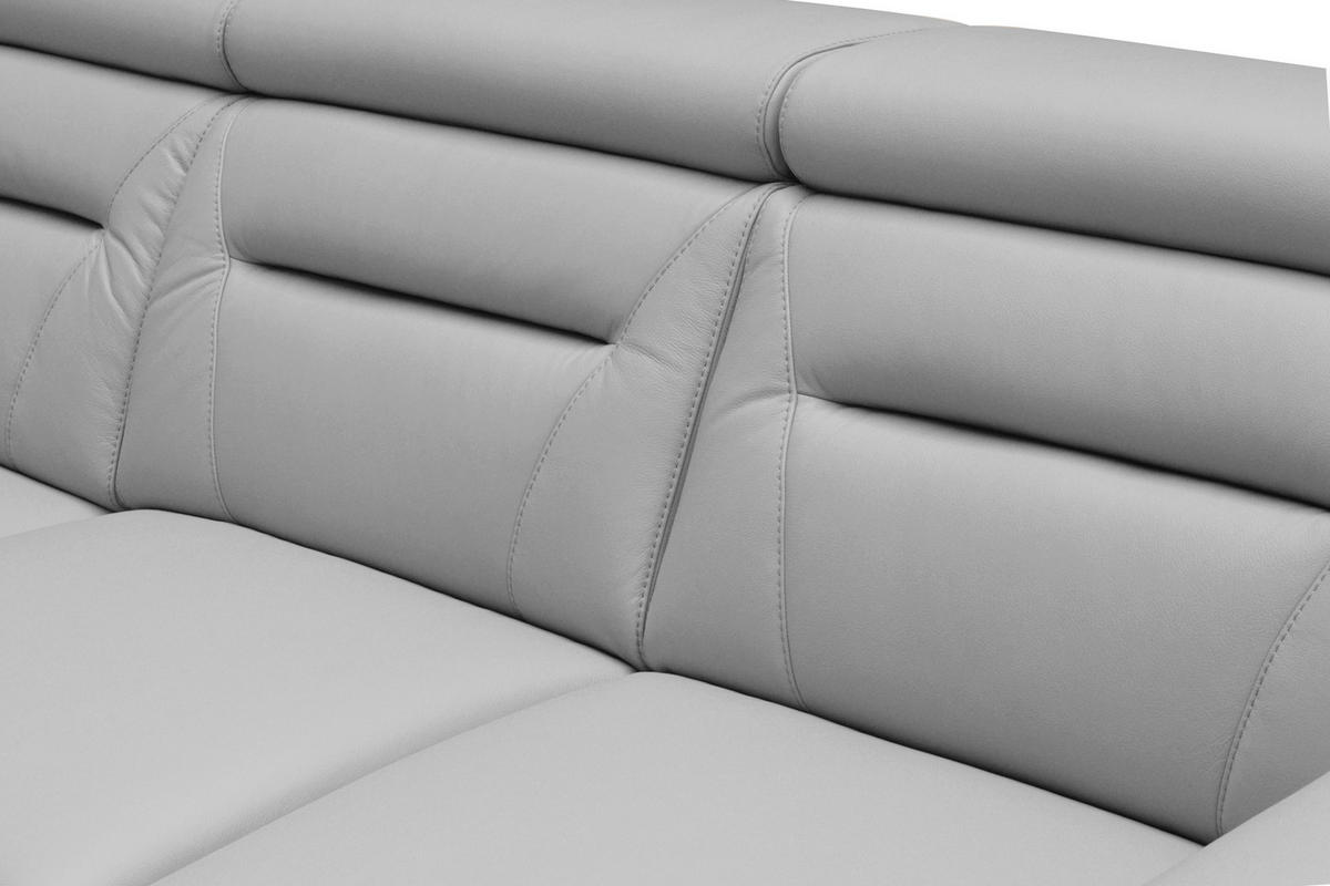 ECKSOFA  in Lederlook Echtleder Platinfarben  - Platinfarben/Wengefarben, Design, Leder/Holz (260/260cm) - Celina Home