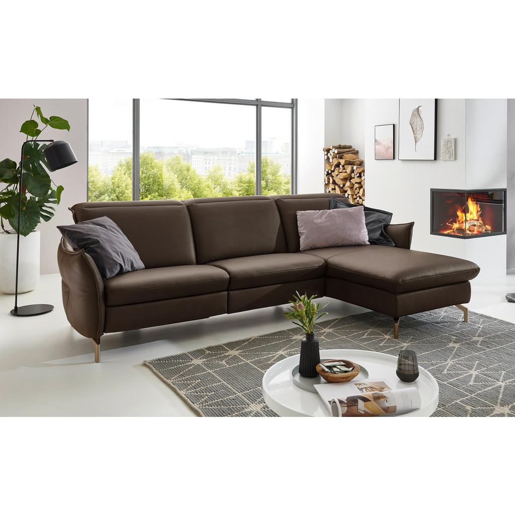 Thumbnail - Livetastic Ecksofa, Dunkelbraun, Textil, 4-Sitzer, Ottomane rechts, L-Form, 233x179 cm, Hocker erhältlich, motorische Re...