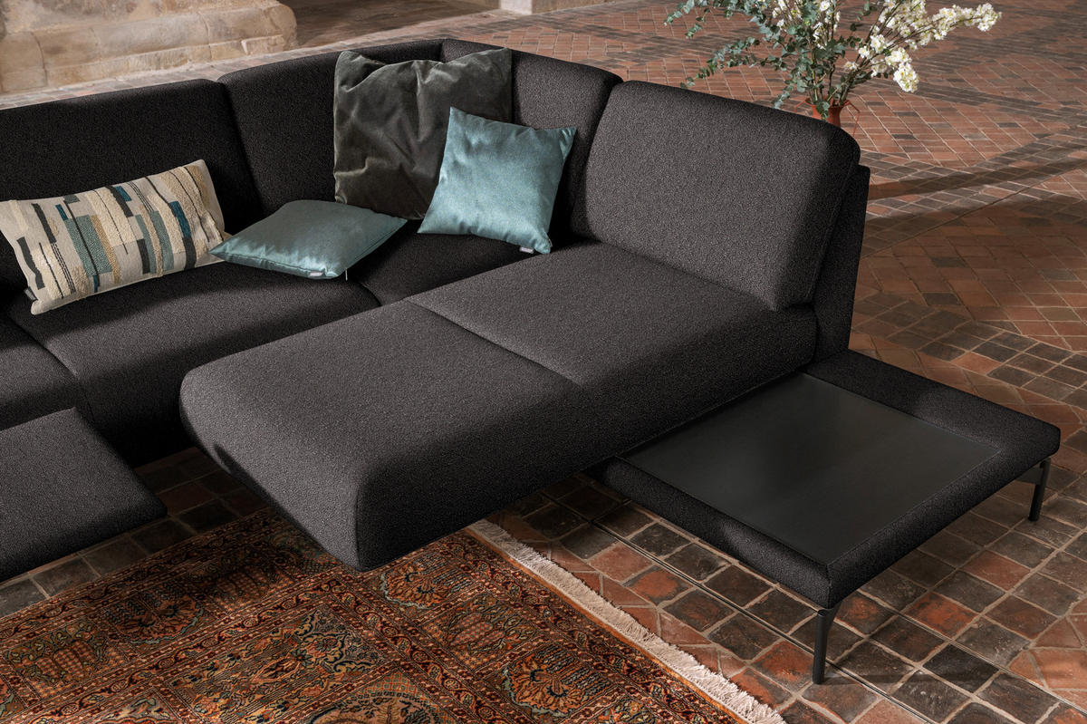 ECKSOFA in Flachgewebe, Struktur Graubraun  - Anthrazit/Graubraun, Design, Textil/Metall (254/230cm) - Johann Jakob