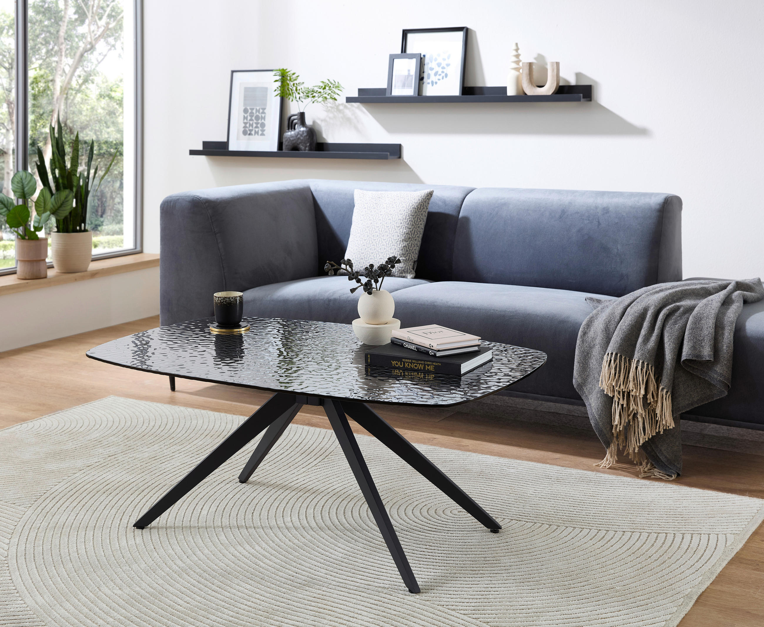MĂSUȚĂ DE CAFEA metal, sticlă 110/70/44 cm - negru, Design, sticlă/metal (110/70/44cm) - Boxxx