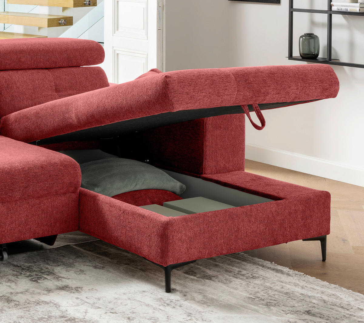 ECKSOFA Chenille Rot  - Rot/Schwarz, Basics, Textil/Metall (270/186cm) - Livetastic