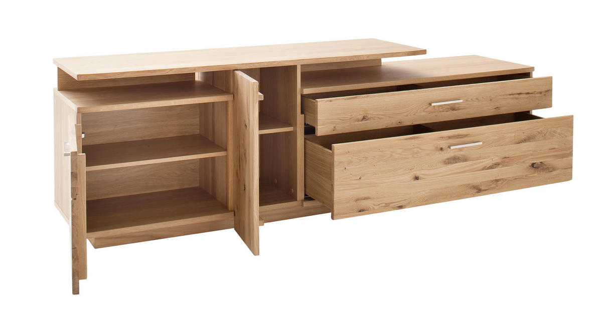 NÍZKA KOMODA, sukový dub, farba duba, 210/67/46 cm - farba duba/niklová, Design, kov/drevo (210/67/46cm) - Livetastic