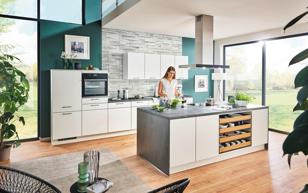 EINBAUKÜCHE   - Weiss, Design, Holzwerkstoff - Celina