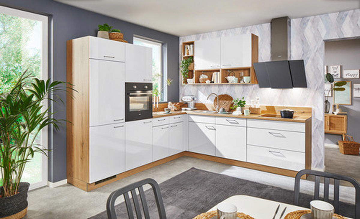 ROHOVÁ KUCHYŇA STAR 275 - biela/farba duba, Design, kompozitné drevo (245/275cm) - Welnova