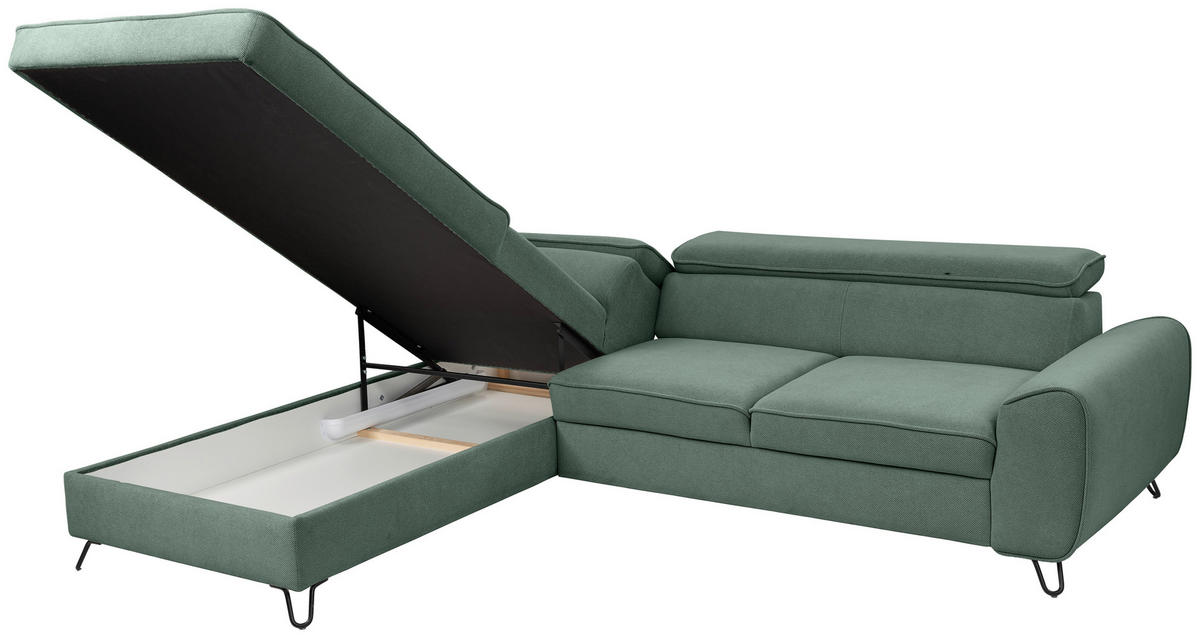 ECKSOFA in Flachgewebe Waldgrün  - Waldgrün/Schwarz, Design, Textil/Metall (200/250cm) - Stylife