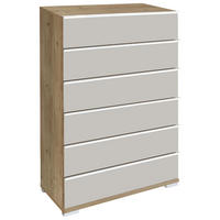 HIGHBOARD  75/120/42 cm 6 Schublade(n)  - Chromfarben/Eiche Bianco, Basics, Glas/Holzwerkstoff (75/120/42cm) - Venda