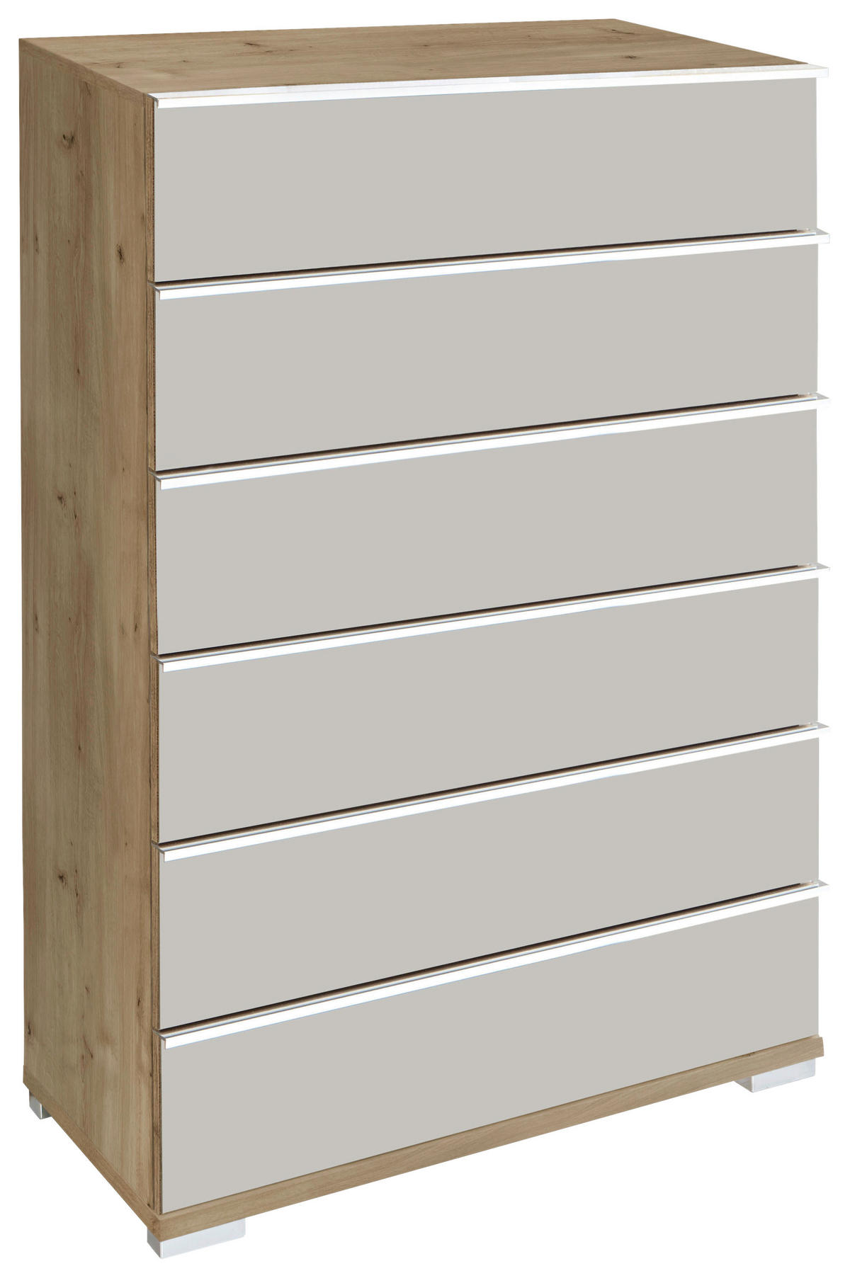 HIGHBOARD  75/120/42 cm 6 Schublade(n)  - Chromfarben/Eiche Bianco, Basics, Glas/Holzwerkstoff (75/120/42cm) - Venda