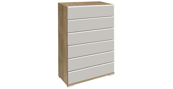 HIGHBOARD  75/120/42 cm 6 Schublade(n)  - Chromfarben/Eiche Bianco, Basics, Glas/Holzwerkstoff (75/120/42cm) - Venda