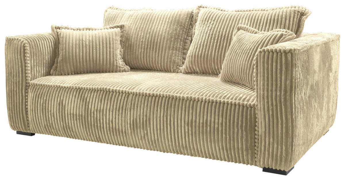 SOFA in Cord Beige  - Beige/Schwarz, Design, Holz/Textil (223/95/121cm) - MID.YOU