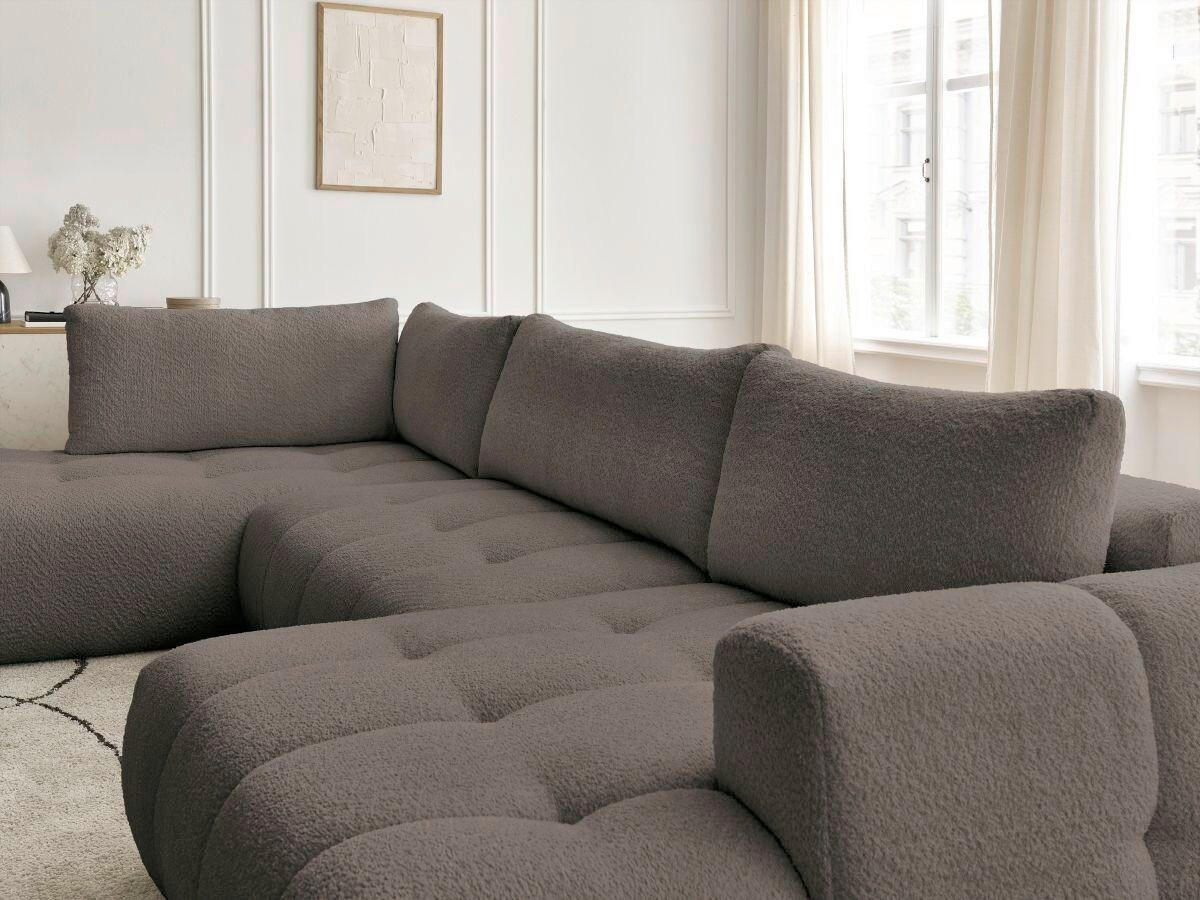 WOHNLANDSCHAFT  FUJI  Taupe Bouclé  - Taupe/Schwarz, MODERN, Kunststoff/Textil (204/377/160cm)