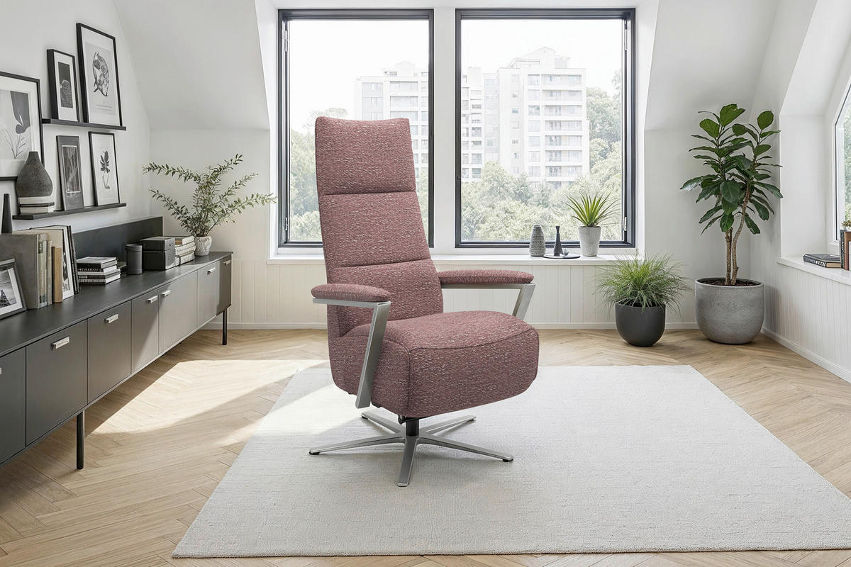 RELAXSESSEL TV VARIO COMFORT E S1 Chenille Kopfteilverstellung, Rücken echt    - Silberfarben/Aubergine, Basics, Textil/Metall (70/124/85cm) - Sit & More