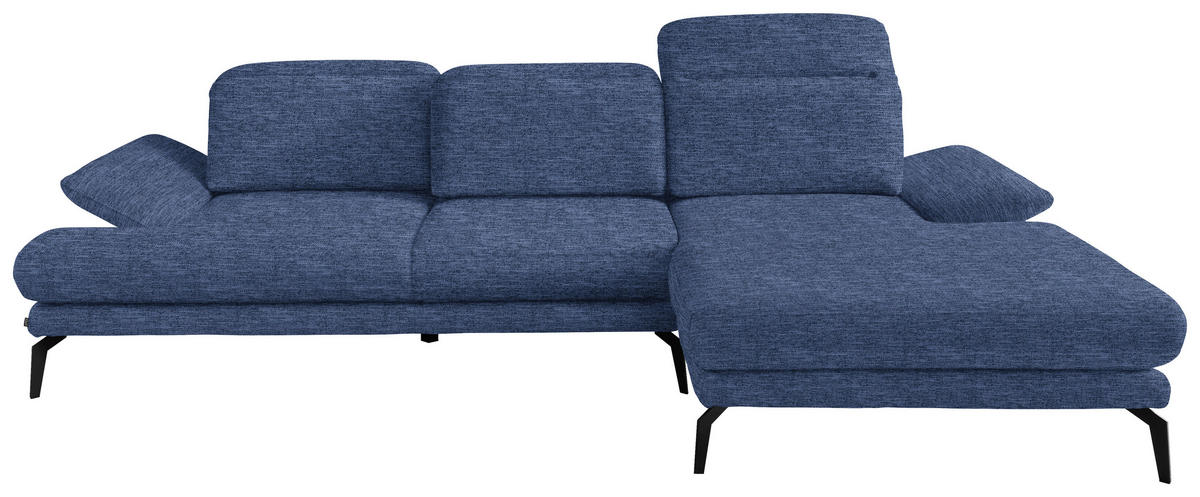 ECKSOFA inkl. Funktionen Blau Webstoff  - Blau/Schwarz, Design, Textil/Metall (289/180cm) - Stylife