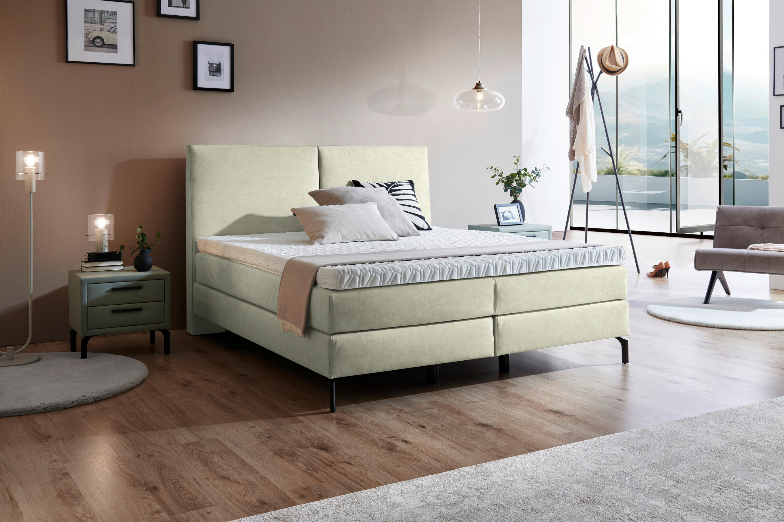 BOXSPRINGBETT 160/200 cm  in Ecru  - Ecru/Schwarz, Konventionell, Textil/Metall (160/200cm) - Dieter Knoll