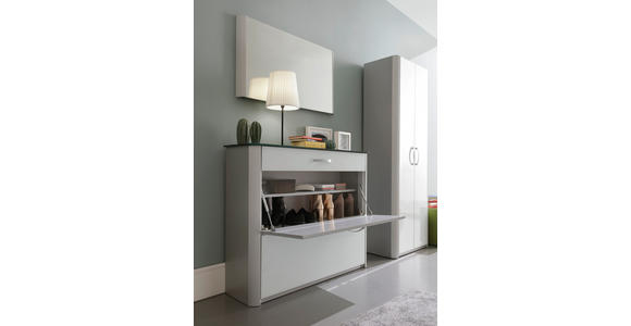 SCHUHSCHRANK 117/97/35 cm - Chromfarben/Weiß Hochglanz, Design, Glas/Holzwerkstoff (117/97/35cm) - Moderano