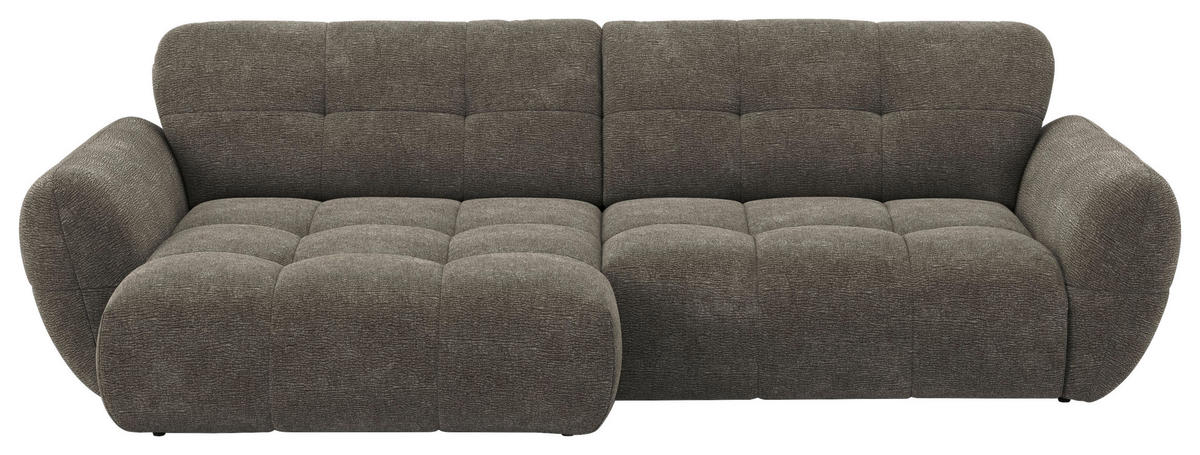 ECKSOFA NIVO Graubraun Chenille Rücken echt  - Graubraun/Schwarz, MODERN, Kunststoff/Textil (175/312cm) - Livetastic