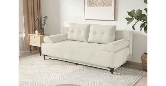 SCHLAFSOFA Plüsch Creme Rückenkissen, Armlehnenkissen, Bettkasten, Schlaffunktion, Rücken echt, Liegefläche im Originalstoff  - Creme/Schwarz, KONVENTIONELL, Textil/Metall (200/98/90cm) - Carryhome