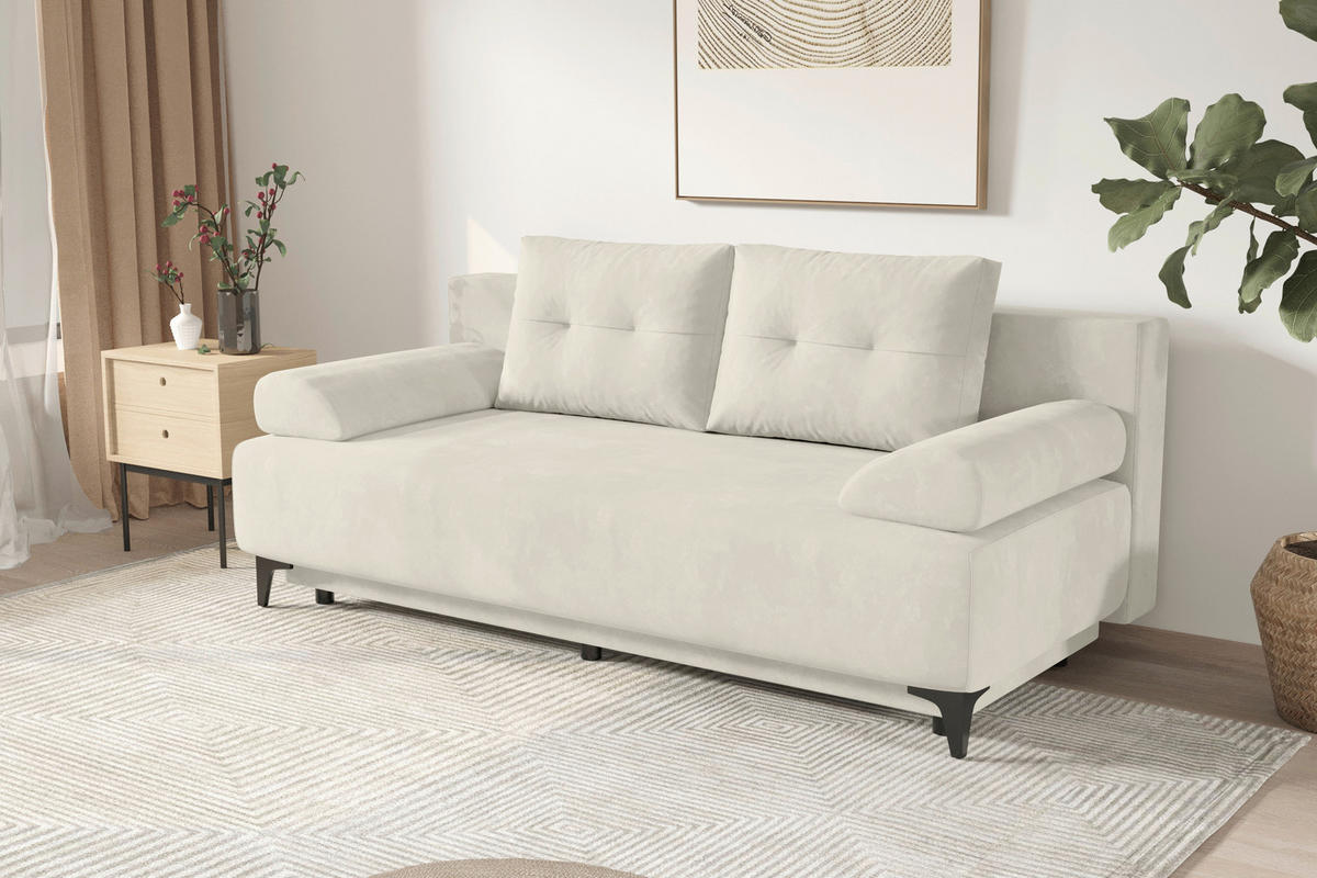SCHLAFSOFA  mit Liegefunktion, Rücken echt Plüsch Creme  - Creme/Schwarz, KONVENTIONELL, Textil/Metall (200/98/90cm) - Carryhome