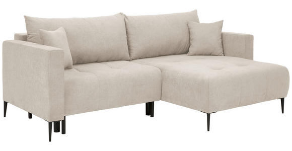 ECKSOFA in Velours Beige  - Beige/Schwarz, KONVENTIONELL, Textil/Metall (226/155cm) - Carryhome