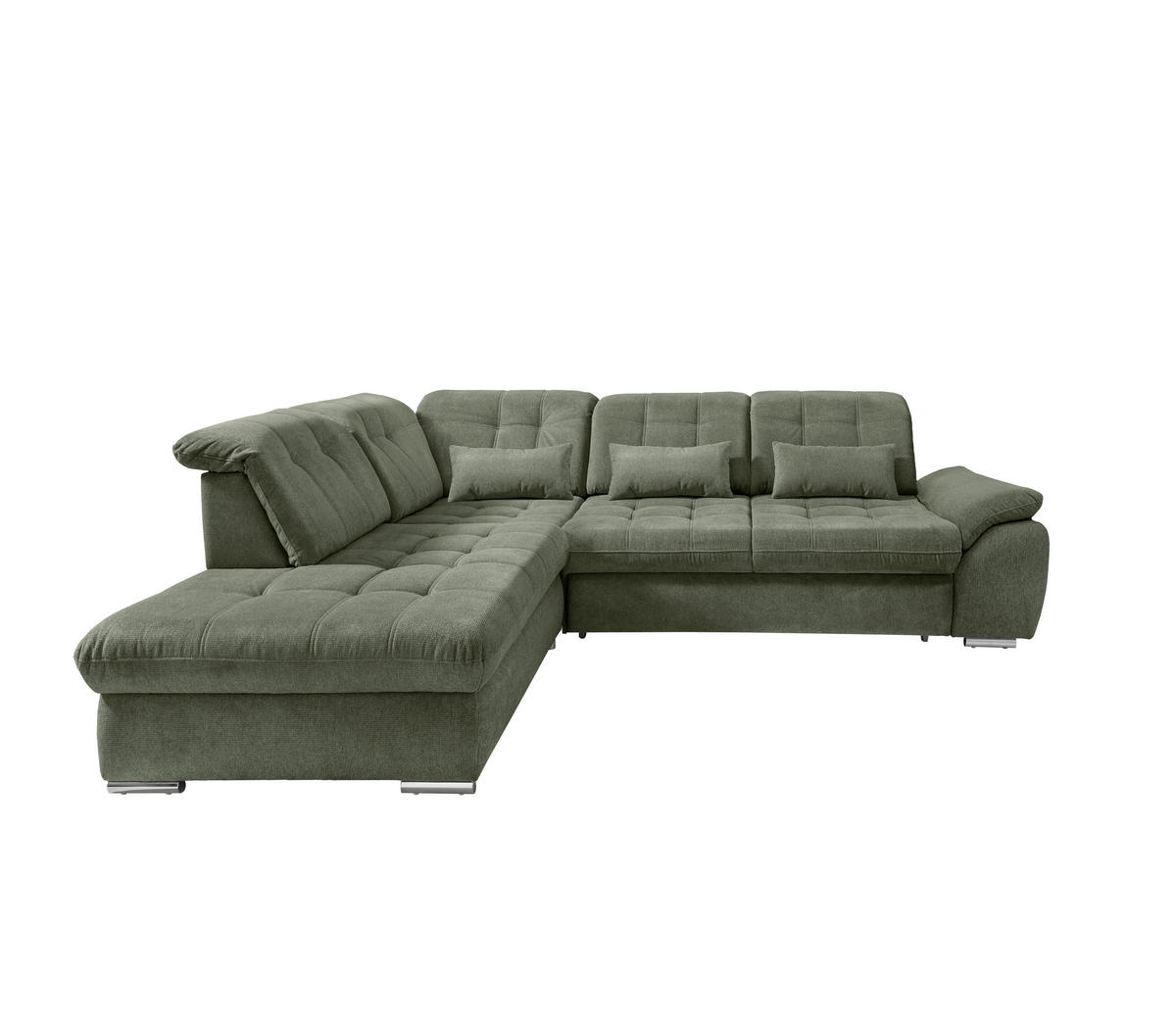 ECKSOFA Flachgewebe Dunkelgrün  - Chromfarben/Dunkelgrün, Modern, Textil/Metall (254/308cm) - Livetastic