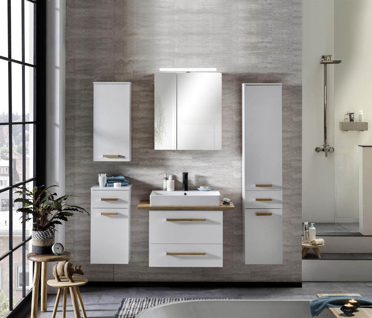 SPODNÁ SKRINKA, biela, biela, 32,7/67/35,3 cm - biela/farba duba, Konventionell, kov/drevo (32,7/67/35,3cm) - Stylife