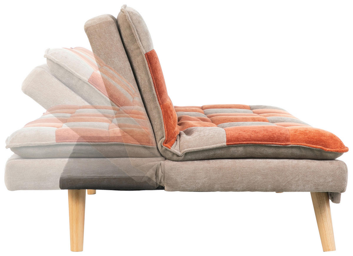 SCHLAFSOFA Chenille Orange, Hellbraun, Dunkelorange  - Hellbraun/Dunkelorange, Design, Holz/Textil (180/77/91cm) - MID.YOU