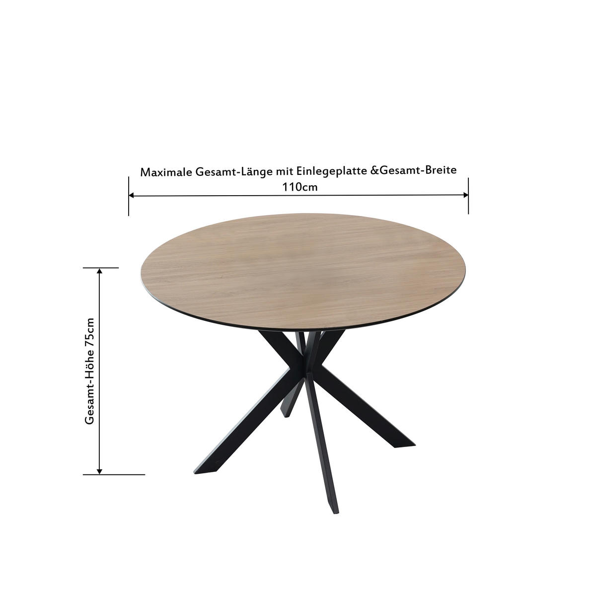 JEDILNA MIZA, barve hrasta  - črna/barve hrasta, Konvencionalno, kovina/leseni material (110/75/110cm) - P & B