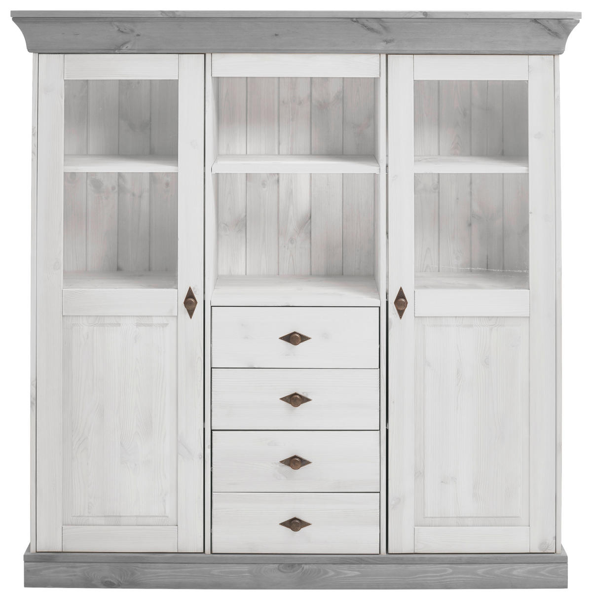 HIGHBOARD  in 143/145/45 cm  - Weiß/Grau, ROMANTIK / LANDHAUS, Glas/Holz (143/145/45cm) - Boxxx