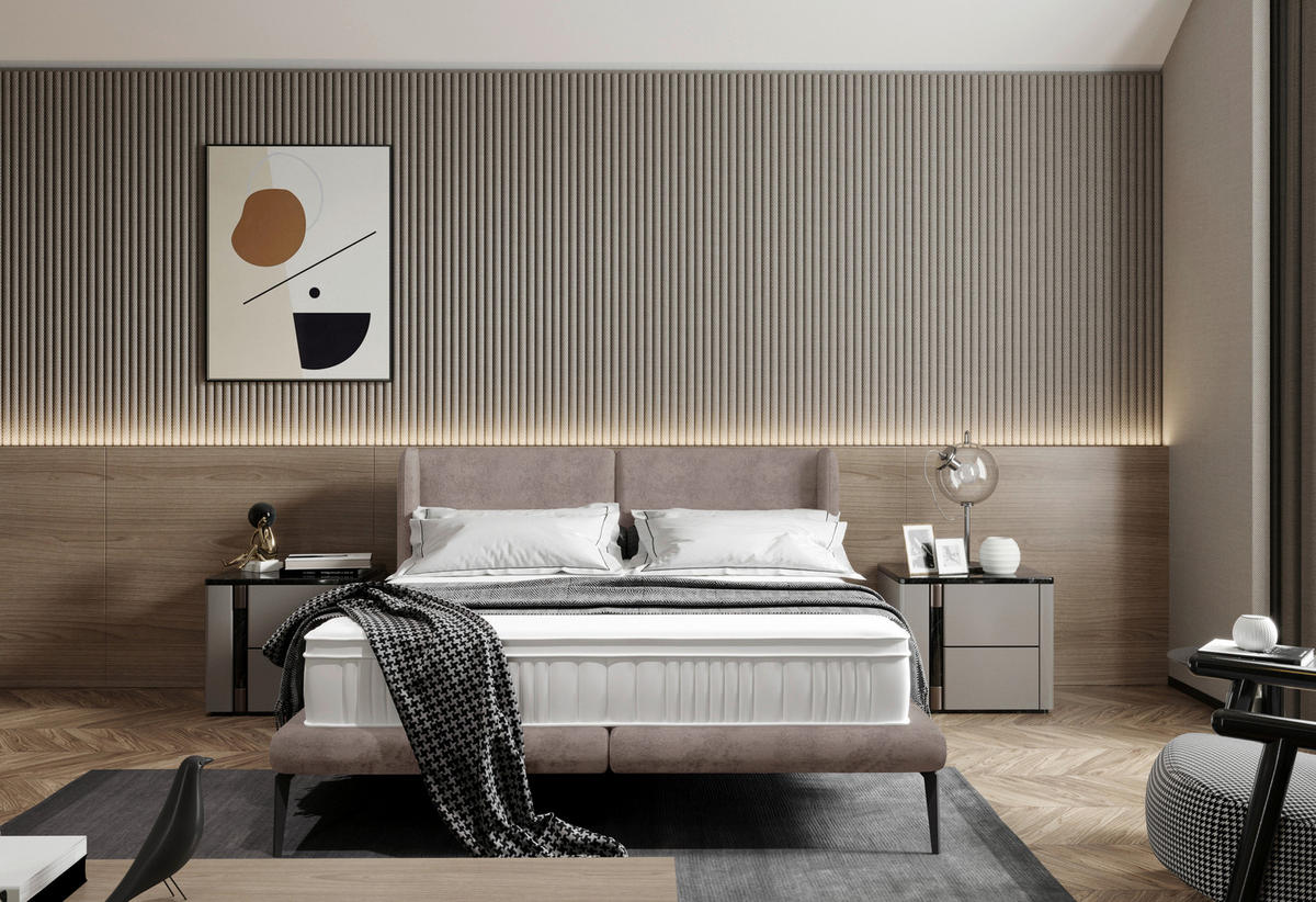 KÁRPITOZOTT ÁGY 180/200 cm  bézs  - bézs/fekete, Modern, textil/fém (180/200cm) - Livetastic