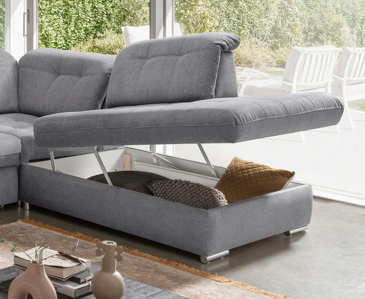 ECKSOFA Flachgewebe Dunkelgrau  - Chromfarben/Dunkelgrau, Modern, Textil/Metall (308/254cm) - Livetastic
