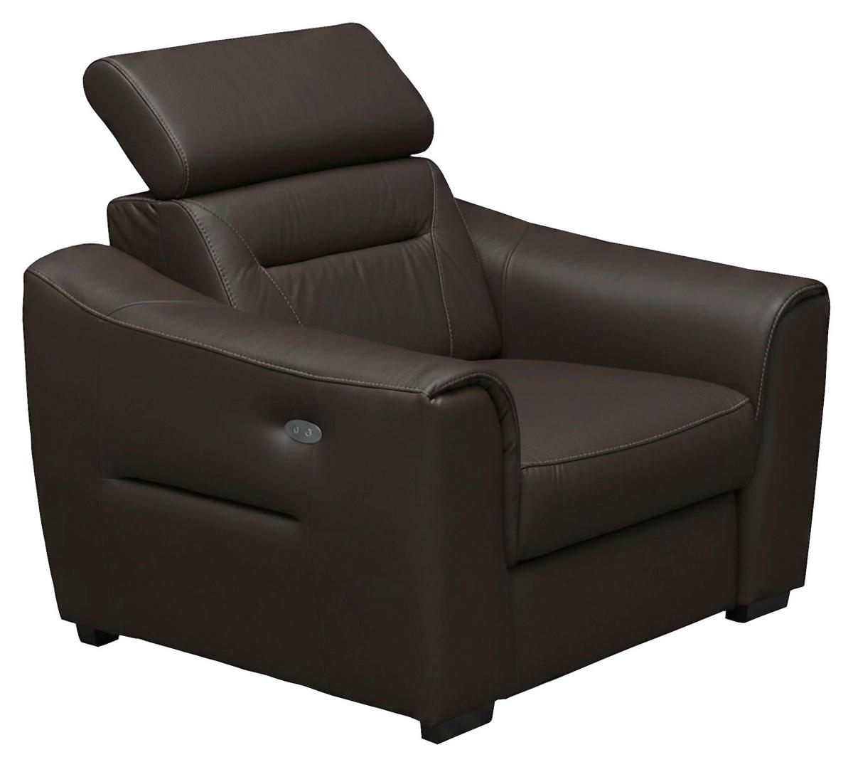 RELAXSESSEL Lederlook Echtleder Relaxfunktion, Kopfteilverstellung, Rücken echt    - Wengefarben/Dunkelbraun, Design, Leder/Holz (100/104/102cm) - Celina Home