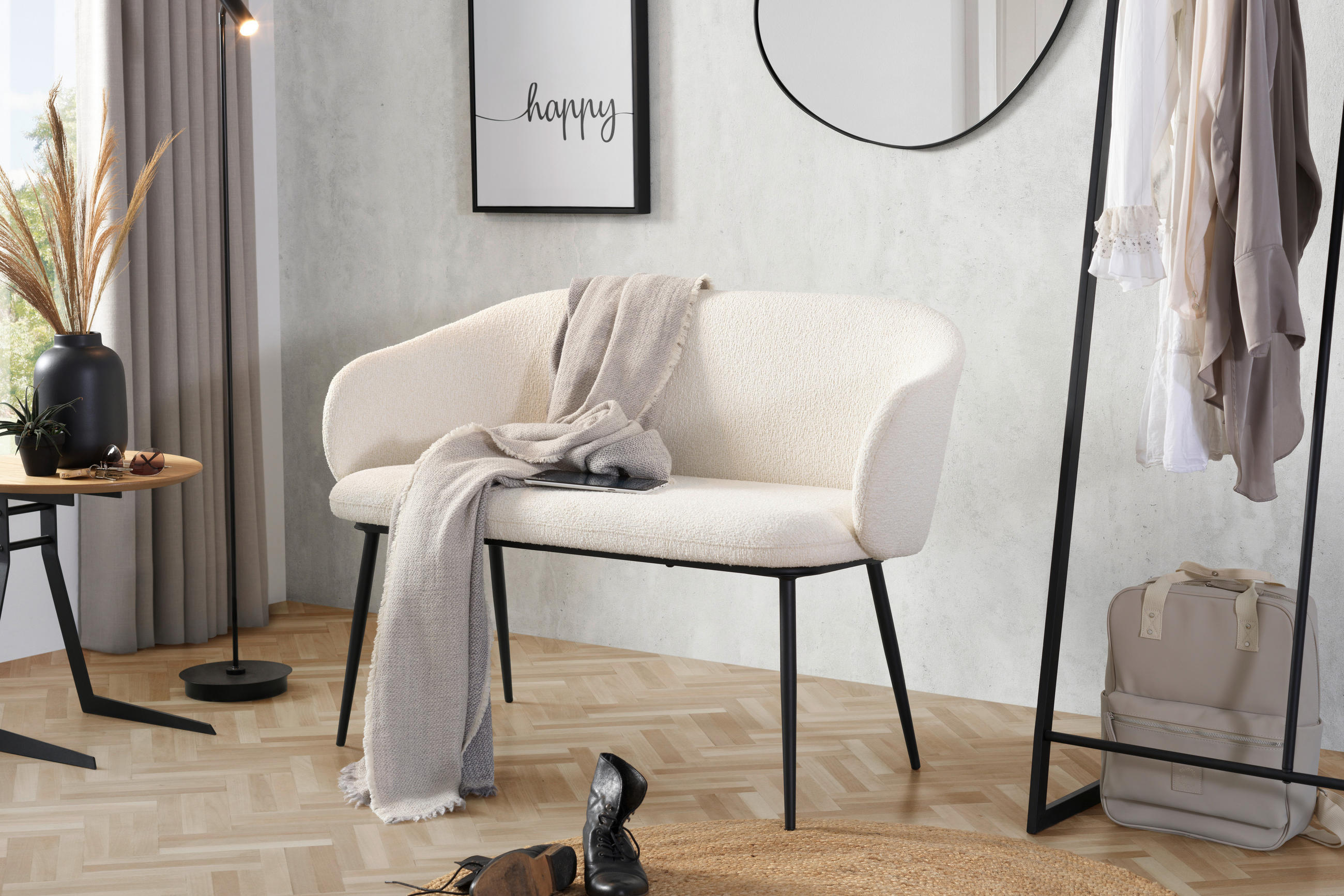 SITZBANK 115,5/80/57 cm Webstoff Creme, Schwarz Pappel Sperrholz  - Creme/Schwarz, MODERN, Holz/Textil (115,5/80/57cm) - Livetastic