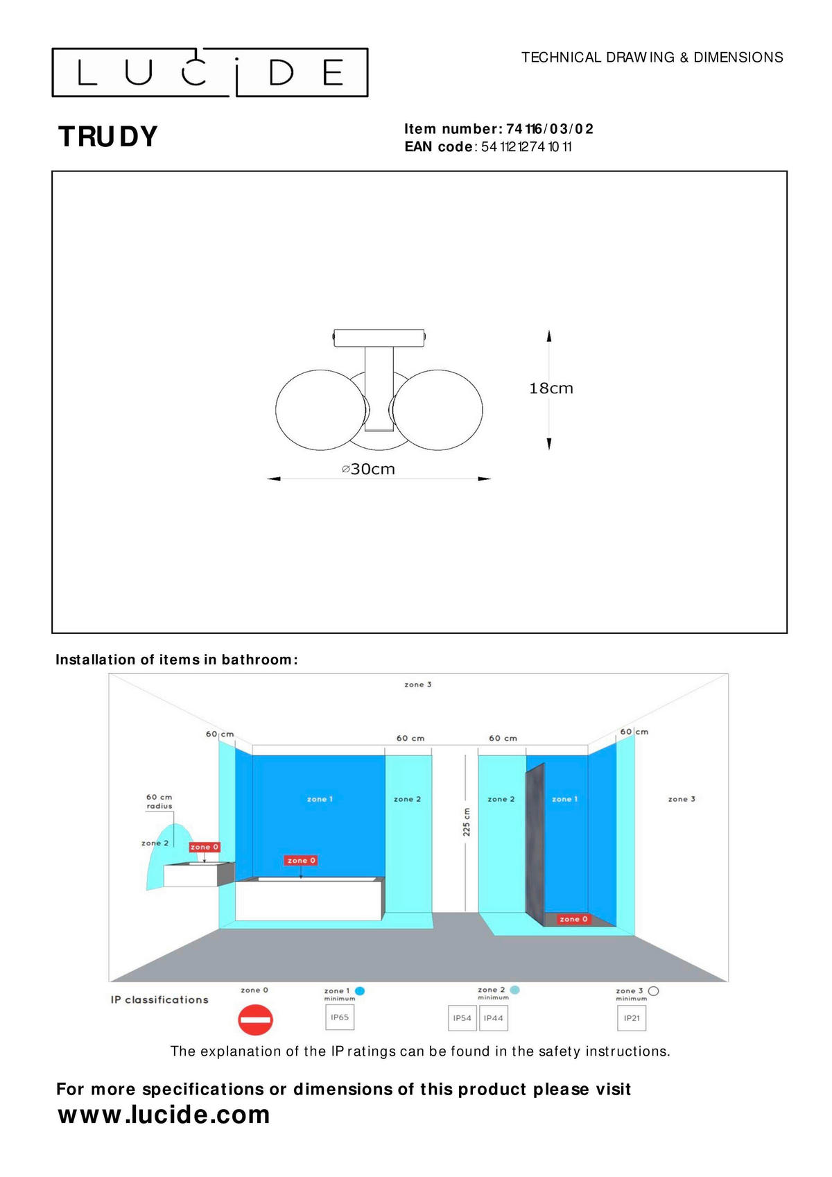 BADEZIMMER-DECKENLEUCHTE    28/28/18 cm  - Konventionell, Glas (28/28/18cm) - Lucide