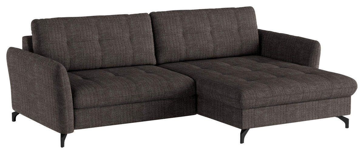 ECKSOFA in Flachgewebe, Leinenoptik Braun  - Schwarz/Braun, Design, Textil/Metall (242/170cm) - Xora