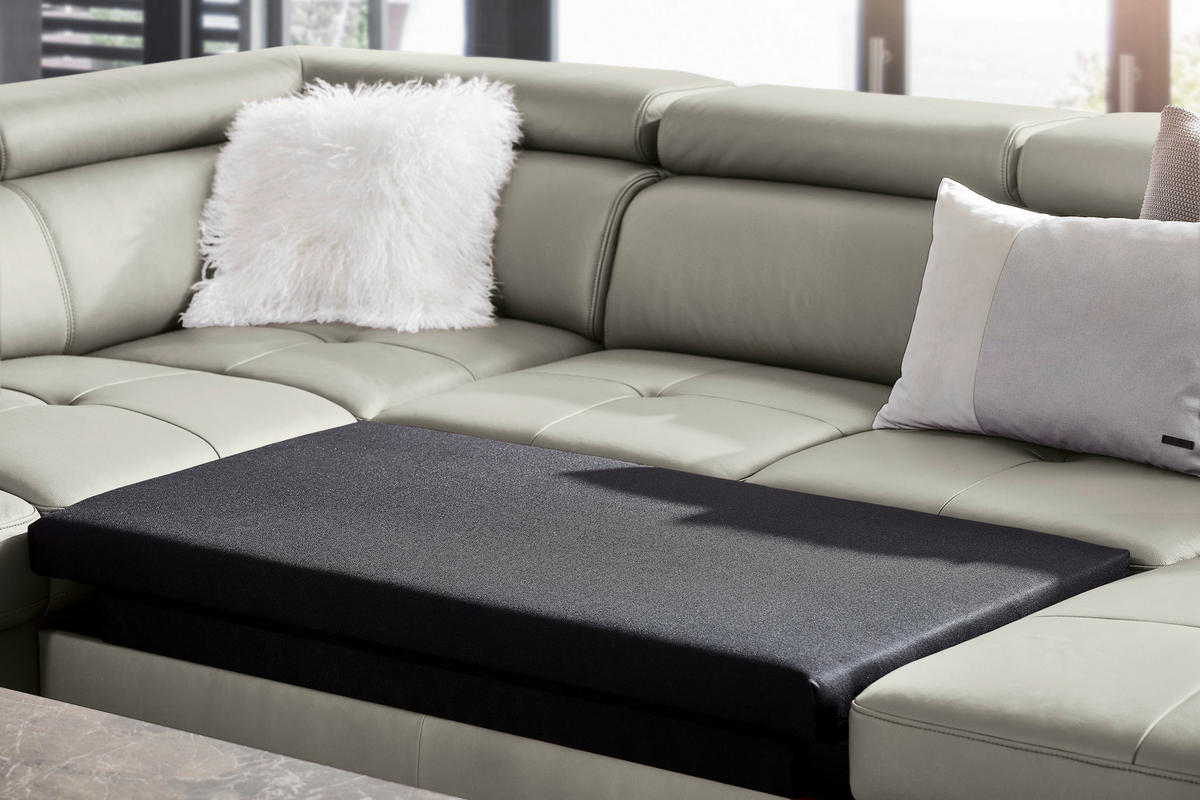 Wohnlandschaft inkl.Funktionen Grau Kombination Echtleder/Lederlook Lederlook  - Chromfarben/Grau, Design, Leder/Textil (157/334/212cm) - Stylife