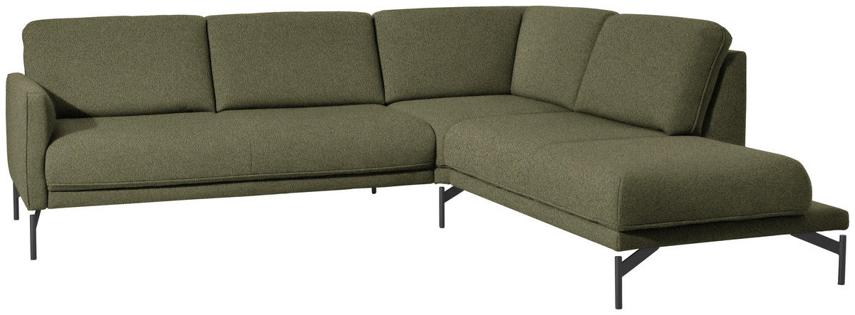 ECKSOFA in Flachgewebe, Struktur Olivgrün  254/230 cm  - Anthrazit/Olivgrün, Design, Textil/Metall (254/230cm) - Johann Jakob