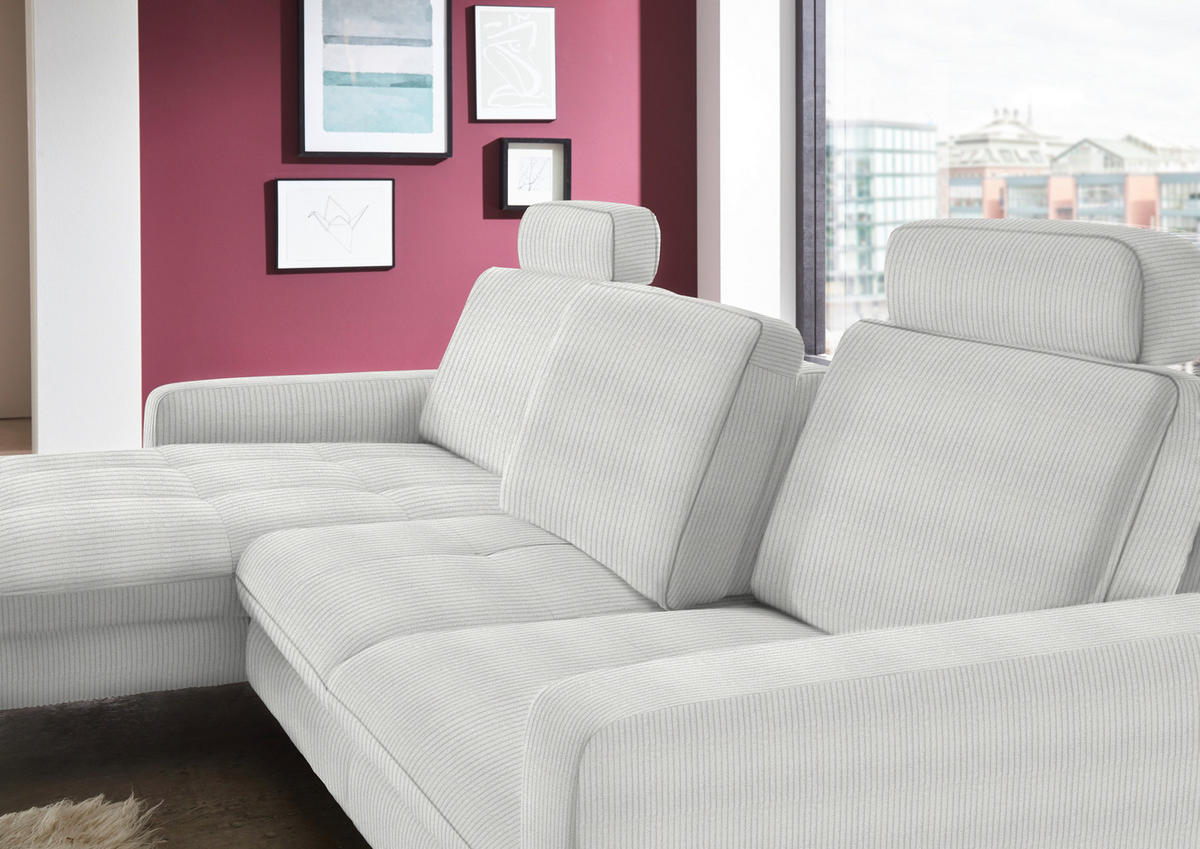 ECKSOFA in Cord Ecru  - Ecru/Schwarz, Design, Textil/Metall (179/302cm) - Beldomo Style