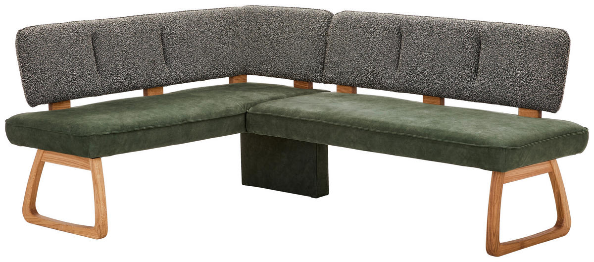 ECKBANK 155/208 cm Webstoff, Mikrofaser Grün, Dunkelgrün Eiche vollmassiv   - Dunkelgrün/Grün, KONVENTIONELL, Holz/Textil (155/208cm) - Venda