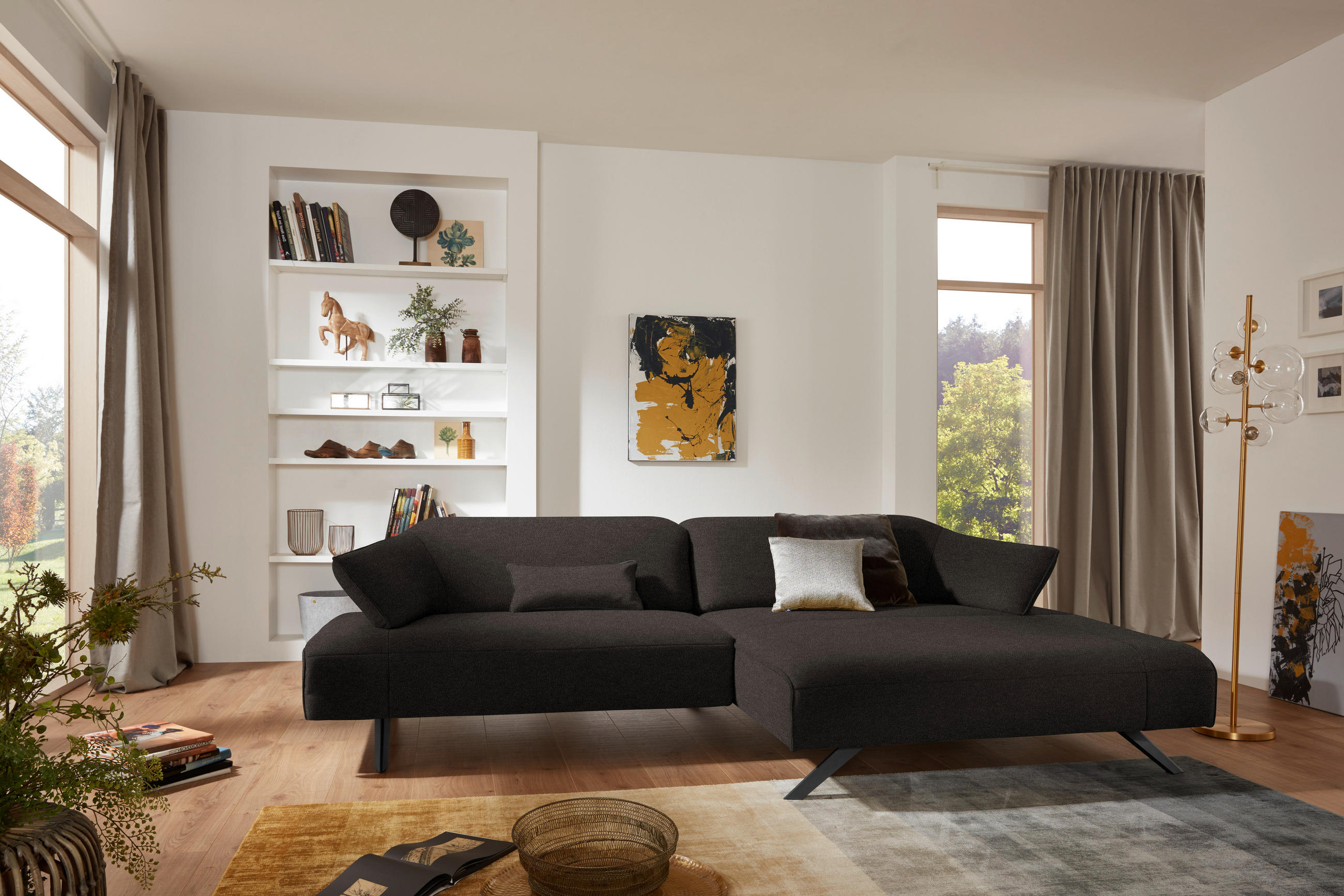 ECKSOFA in Struktur Dunkelgrau  - Dunkelgrau/Anthrazit, Design, Textil/Metall (276/165cm) - Himolla