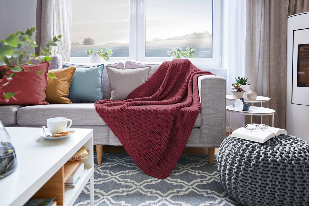 PLAID 130/170 cm  - Weinrot, Basics, Textil (130/170cm)