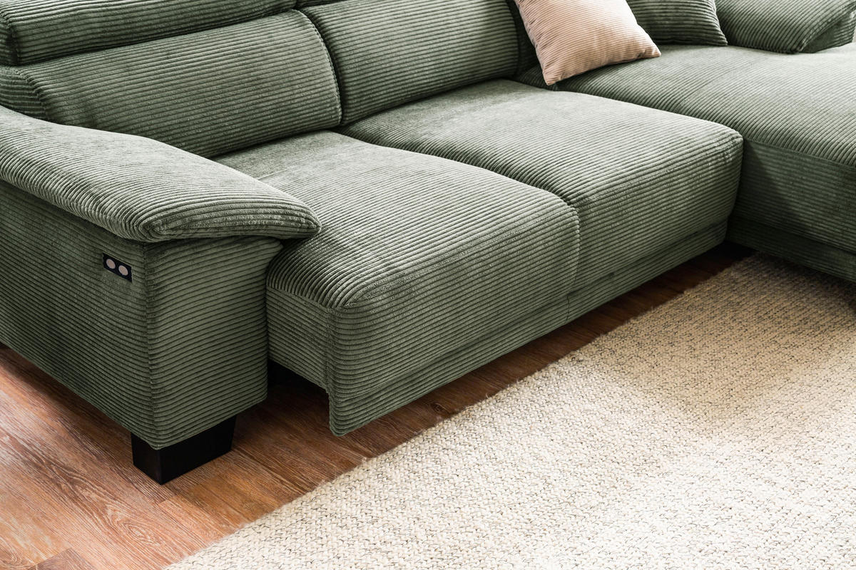 ECKSOFA in Cord Grün  - Schwarz/Grün, Design, Holz/Textil (270/174cm) - Pure Home Lifestyle
