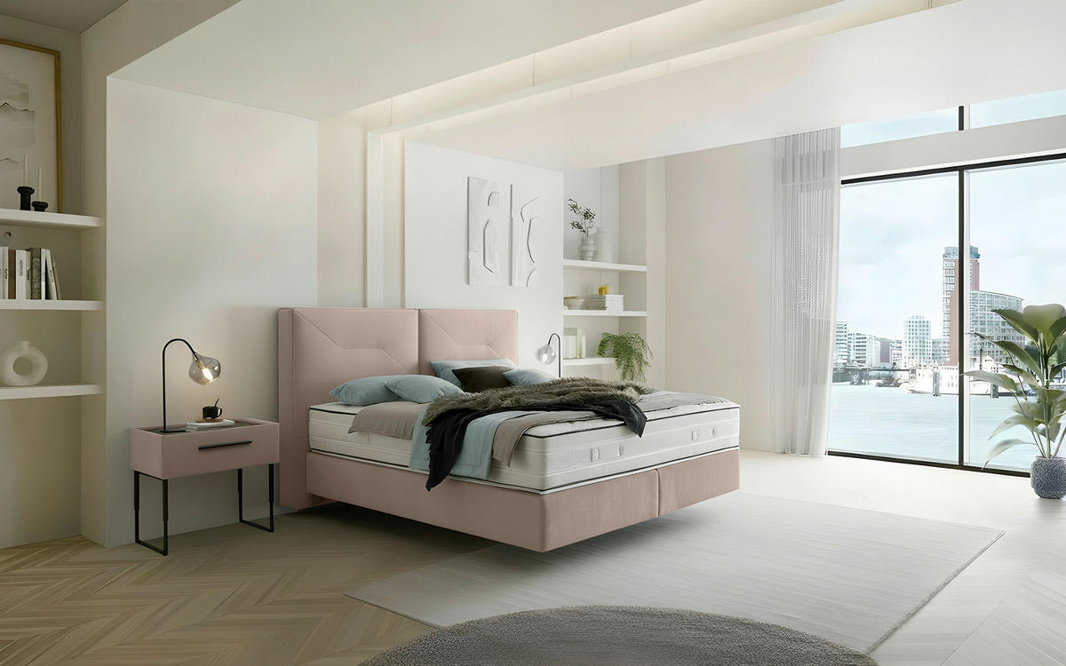 BOXSPRINGBETT 160/200 cm,  in Creme, Matratze, H2 + H2 = mittel  - Creme/Schwarz, Design, Kunststoff/Textil (160/200cm) - Dieter Knoll