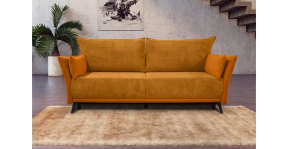 SCHLAFSOFA mit Liegefunktion, Rücken echt Cord, Flachgewebe Currygelb - Currygelb/Schwarz, KONVENTIONELL, Textil/Metall (223/72/100cm) - Carryhome