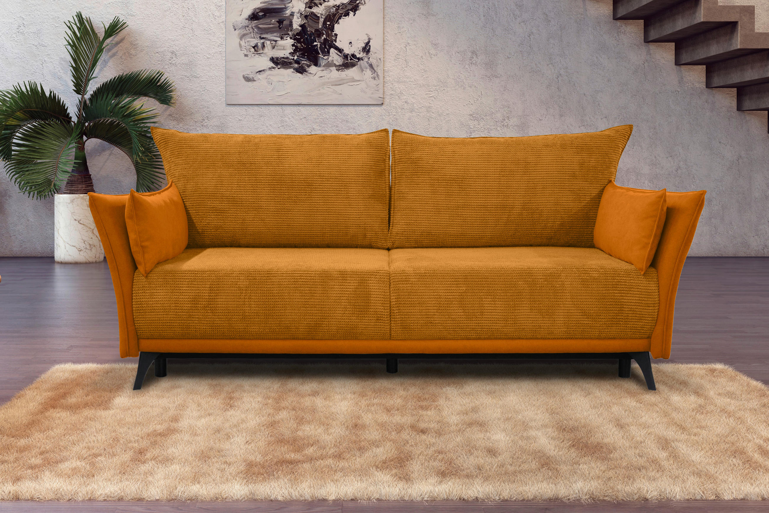 SCHLAFSOFA Cord, Flachgewebe Currygelb  - Currygelb/Schwarz, KONVENTIONELL, Textil/Metall (223/72/100cm) - Carryhome