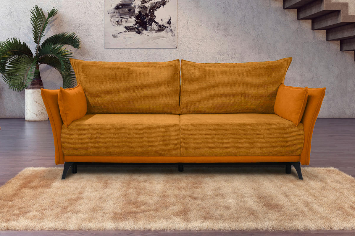 SCHLAFSOFA Cord, Flachgewebe Currygelb  - Currygelb/Schwarz, KONVENTIONELL, Textil/Metall (223/72/100cm) - Carryhome