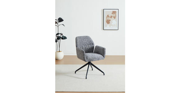 ARMLEHNSTUHL  Sitzfläche 360° drehbar, automatische Rückholfunktion Leinenoptik  - Schwarz/Grau, Design, Textil/Metall (62/89/63cm) - Dieter Knoll