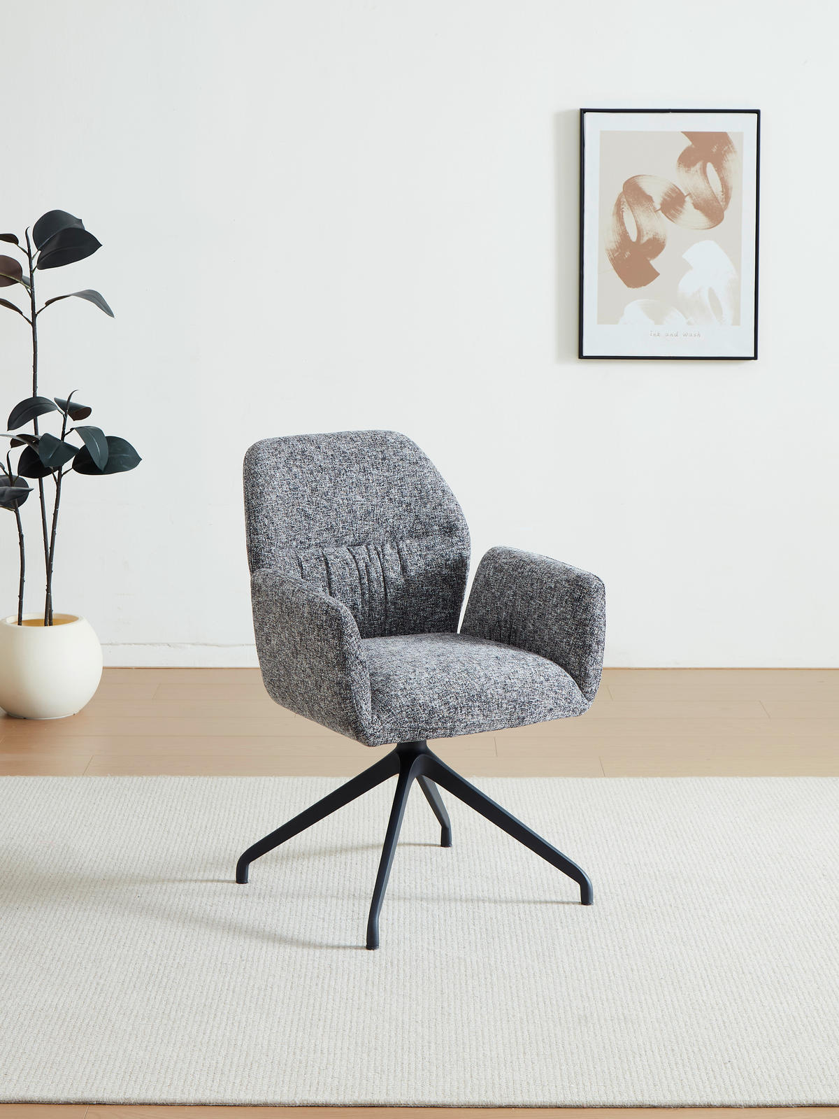 ARMLEHNSTUHL  Sitzfläche 360° drehbar, automatische Rückholfunktion Leinenoptik  - Schwarz/Grau, Design, Textil/Metall (62/89/63cm) - Dieter Knoll