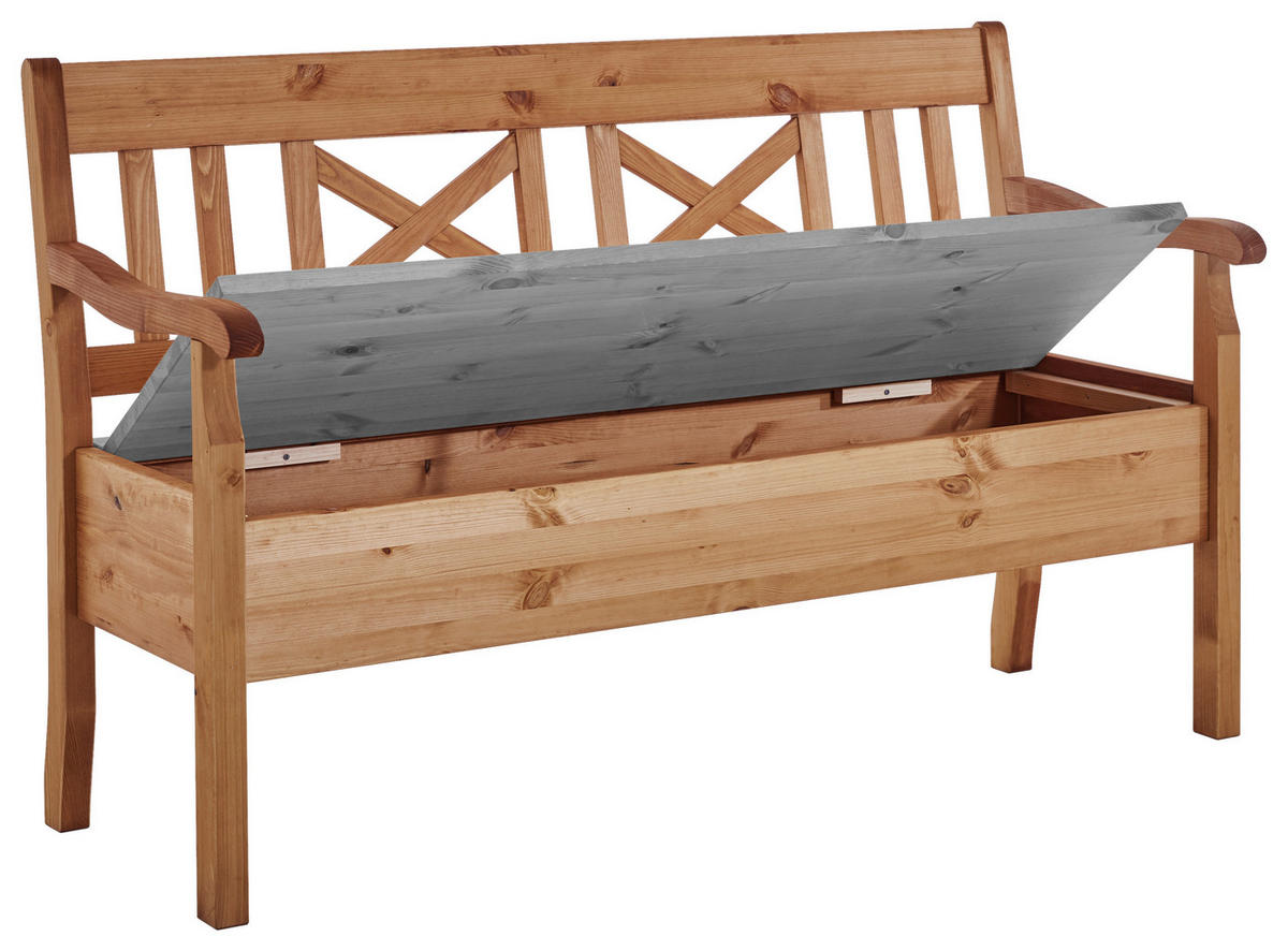SITZBANK 148/93/58 cm Grau, Laugenfarbig Kiefer massiv  - Laugenfarbig/Grau, ROMANTIK / LANDHAUS, Holz (148/93/58cm) - Boxxx