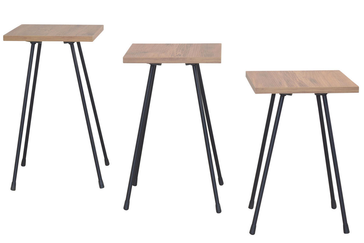 BEISTELLTISCHSET quadratisch Eichefarben  - Eichefarben/Schwarz, Design, Holzwerkstoff/Metall (29/29/52cm) - MID.YOU